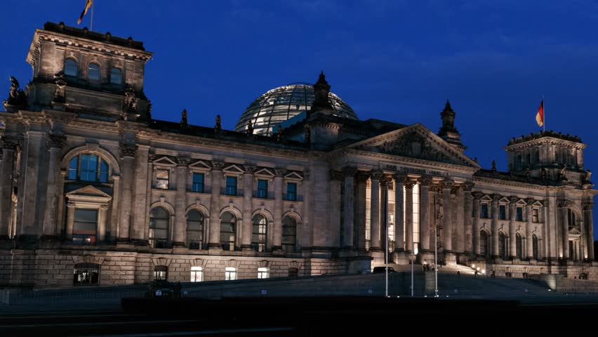 Reichstag Building (Plenarbereich Reichstagsgebaude) in Berlin, Germany. Time Lapse In Motion. Hyper Lapse. 4K