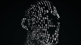 Abstract background with animation human head with surface from flickering binary digits of code. Animation of seamless loop.  - Powered by Shutterstock - Get 15% off with code: PIKWIZARD15