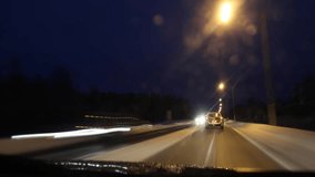 driving a car on winter road timelapse video. Shot out of a car in Finland