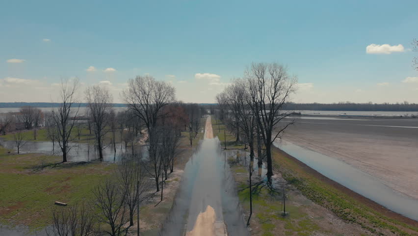 Aerial shot over Fort Defiance where the Ohio River and Mississippi River meet. The main road in the park was flooded in early Spring.