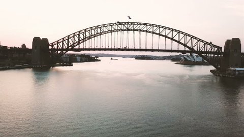 4k aerial cinematic drone footage b-roll of Sydney Harbour during sunrise. 
