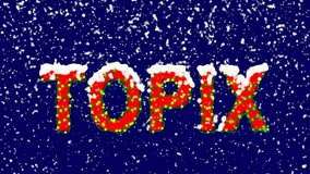 New Year text World stock index TOPIX. Snow falls. Christmas mood, looped video. Alpha channel Premultiplied - Matted with deep blue RGB(04:00:5B)