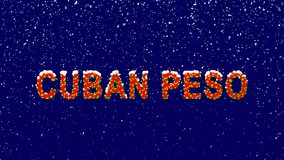 New Year text Currency name CUBAN PESO. Snow falls. Christmas mood, looped video. Alpha channel Premultiplied - Matted with deep blue RGB(04:00:5B)