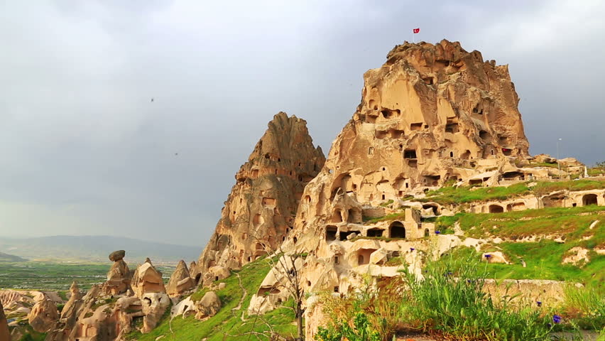 Ancient town and a castle of Uchisar dug from a mountains, Cappadocia, Turkey