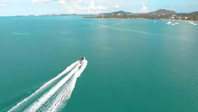 Drone following speed boat