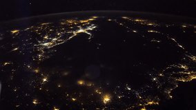 4TH JUNE 2018: Planet Earth seen from the International Space Station over the earth from Turket to Oman at night, Time Lapse 4K. Noisy Image , High ISO, Images courtesy of NASA Johnson Space Center