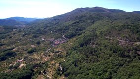 Salamanca. Aerial view by Drone in mountains of Monforte de la Sierra. Spain 4k Video