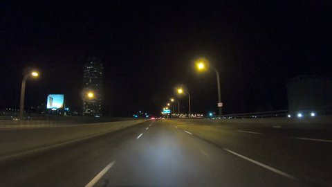 Toronto, Ontario, Canada October 2018 POV driving in the dark on highway at night