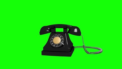 Animated 3D retro black phone spinning rotating 360 degrees around axis and ringing | Shiny black material on green key transparent background