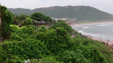 Visakhapatnam, Andhra Pradesh, India : View of tourist having a good time at the Tenneti Park beach on Aug 10, 2018