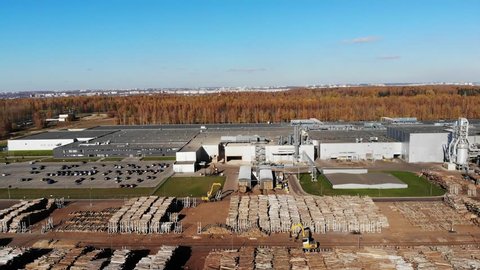 Wood processing at a woodworking plant.Aerial view.