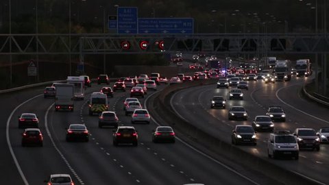 LONDON, UK - OCTOBER 18, 2018: Evening traffic on the busiest British motorway M25