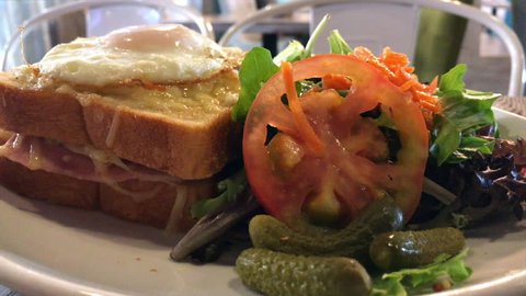 Croque Madame French Lunch Sandwich and salad