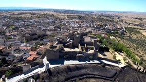 Aerial view in castle of Oropesa, Toledo. Spain. 4k Drone Video
