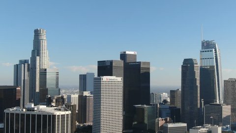 Los Angeles, California, USA - Oct 1 2018: Los Angeles Downtown Financial District Aerial Telephoto Shot