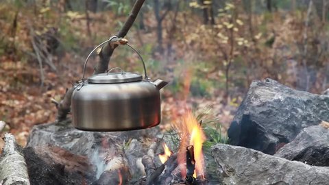kettle on a campfire