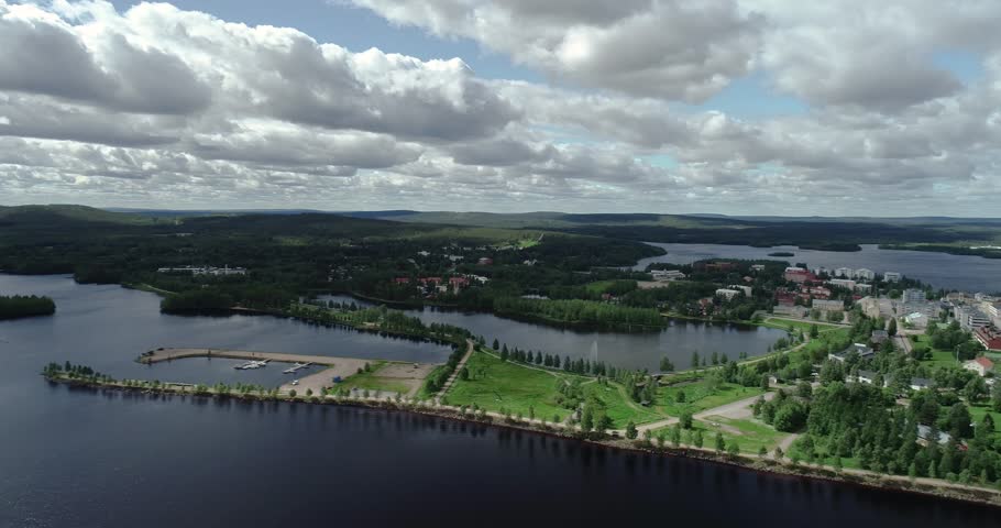 View from the air of City of Kemijärvi on a summer day in the northern Finland