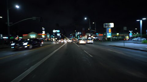 Los Angeles, California, USA - Sep 15 2018: Driving Plate Shallow Focus Hollywood Sunset Blvd E Bound 05 at La Brea Ave