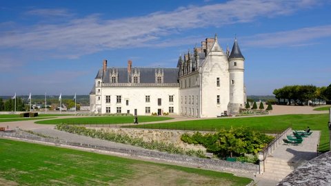 Amboise-France/Loire - October 10 2019 - The Royal Amboise castle with its garden and the Saint Hubertus chapel - Motion view 