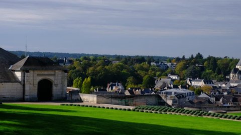 Amboise-France/Loire - October 10 2019 - Royal Amboise castle, the garden and the Saint Hubertus chapel - Motion view 