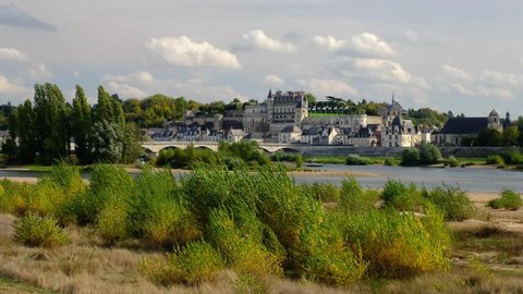 Amboise-France/Loire - October 10 2019 - Amboise - The Loire river and the village with the castle in background 