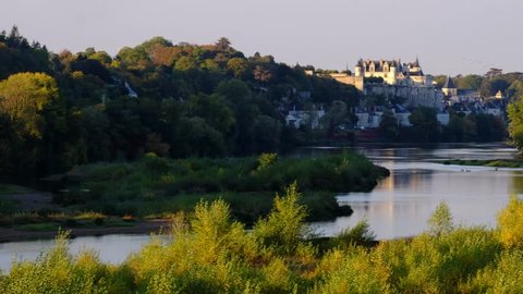 Amboise-France/Loire - October 10 2019 - The Loire river and the Amboise castle in background - Motion view 