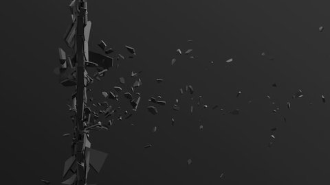 Abstract 3d rendering of cracked surface. Animated cgi background design with broken shape. Wall destruction, slow motion 4k video, alpha matte