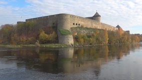 View of the Ivangorod fortress on a Sunny October day. Ivangorod, Russia