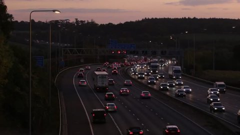 LONDON, UK - OCTOBER 18, 2018: Evening traffic on the busiest British motorway M25