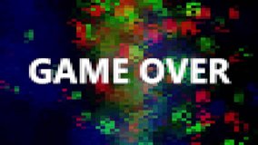 A videogame message screen, with the words Game Over, Try Again, Insert Coin, appearing with a dissolve effect. Background: rising sparkles, red, green, blue on black.
 - Powered by Shutterstock - Get 15% off with code: PIKWIZARD15