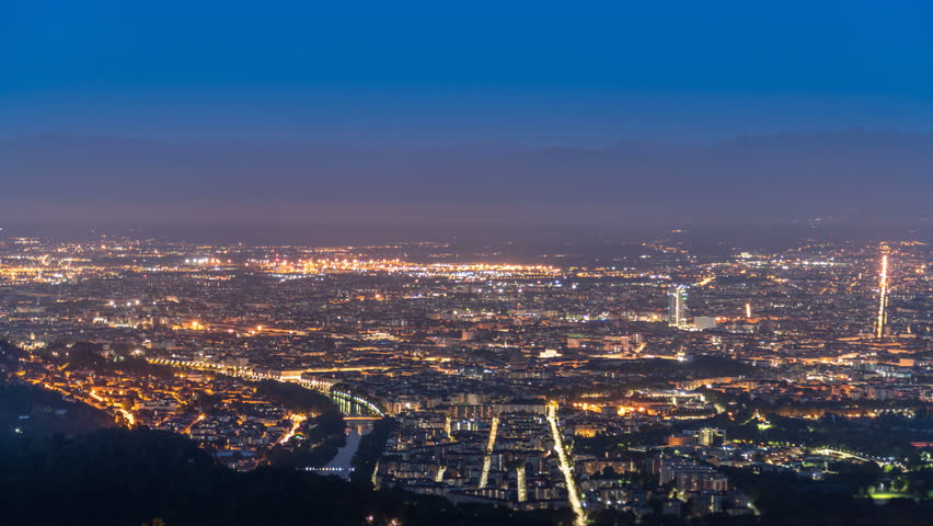 Turin skyline aerial view from night to day time lapsein 4k. | Shutterstock HD Video #1018212508