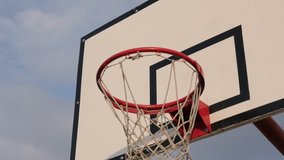 Close-up of basketball hoop with backboard slow-mo footage