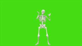 Skeleton dancing. Seamless loop animation on green screen.