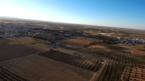 Aerial view of windmills in Herencia, Ciudad Real. Spain. 4k Drone video