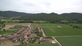 Aerial view from a Drone in Hostalets d´en Bas. Village of Girona, Spain. 4k Video