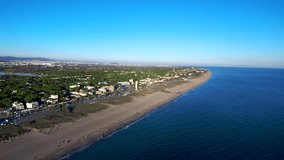 Aerial view of Beach in Casteldefels, Barcelona,Spain. 4k Drone Video