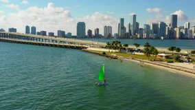 Aerial Miami Key Biscayne drone footage summer sailing