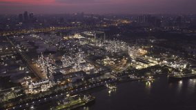 4k aerial scene of Bangkok Oil Refinery Station in sunrise, Time lapse, hyperlapse