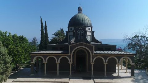 Mount of Beatitudes. Mountain of happiness. Panoramic view to Sea of Glilee
