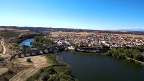 Aerial view in Puente del Arzobispo.Toledo, Spain. 4k Drone Video