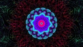 Mandala Yoga Flower looped animation pattern for meditation, yoga festival,  chill-out, relaxing, music videos, trance performance, traditional Hindu and Buddhist events.