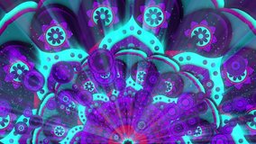Mandala Stage Particles looped animation pattern for meditation, yoga festival,  chill-out, relaxing, music videos, trance performance, traditional Hindu and Buddhist events.