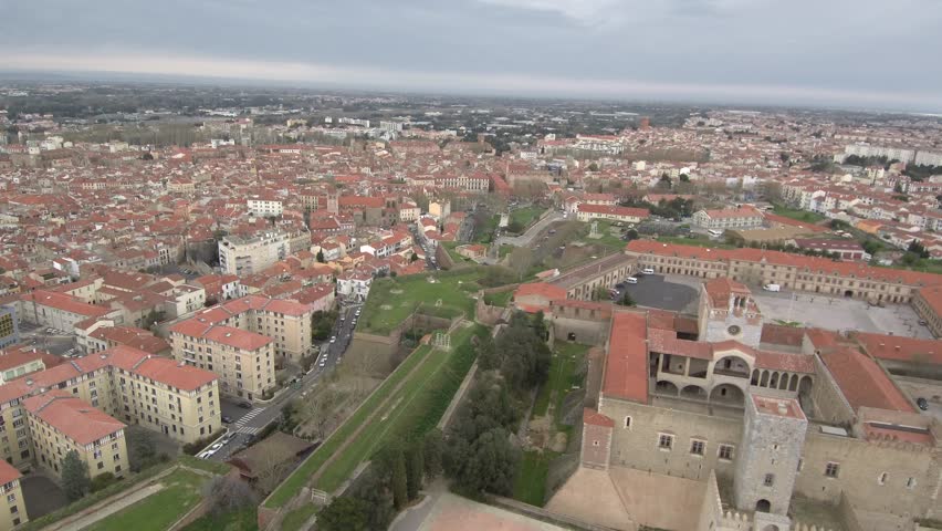 Aerial view in Perpignan, France. 4k Drone Video