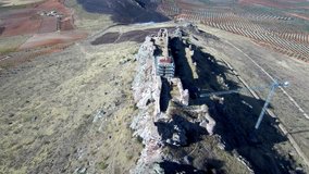 Aerial view in Mora. Castle of Peñas Negras.Toledo,Spain. 4k Video