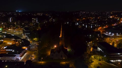 Aerial view of Halesowen in Birmingham at night, UK.
