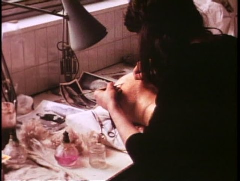 LONDON, ENGLAND, 1976, Madame Tussauds Wax Museum, add hair to wax head