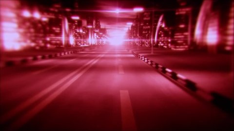 3D Red Night City Road VJ Loop Motion Graphic Background