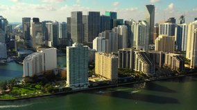 Aerial footage helicopter tour Brickell Miami sunset