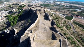 Aerial view in castle of Sagunto, Valencia. Spain. 4k Drone Video