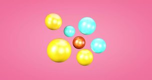 A colorful soft ball rolling on a pink background.-3d rendering.